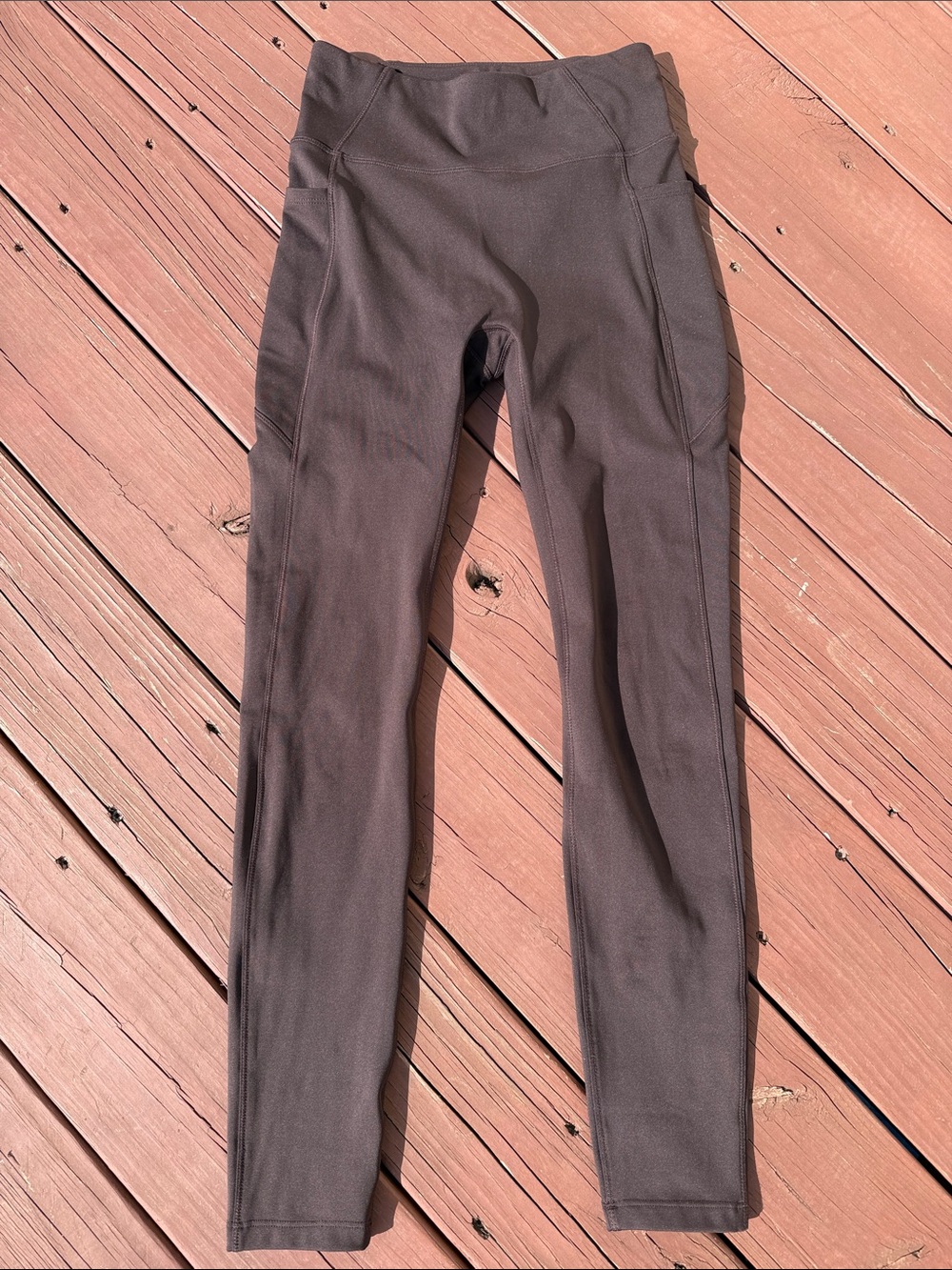 Beyond Yoga Fleece-Backed Zip Pocket Leggings Chocolate Brown S Small Womens